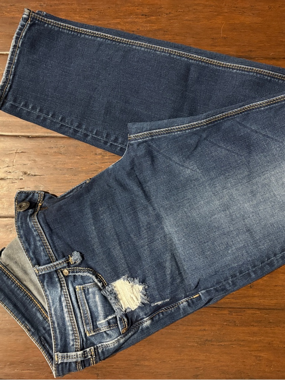 Silver Jeans “Sam” Slim Straight Distressed Indigo Denim